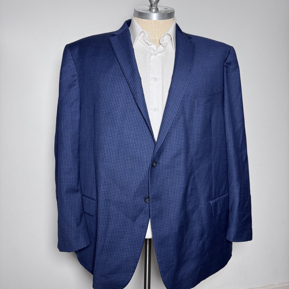 Pronto Uomo Sport Coat Mens 56R Blue Micro Check Platinum Executive Fit Blazer